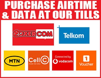 Purchase airtime and data at our tills — BoxerCom, Telkom, MTN, Cell C, Vodacom, 1Voucher