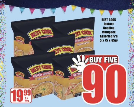 Best Cook Instant Noodles Multipack Assorted 5's, 5 x (5 x 65g) — Buy Five R90