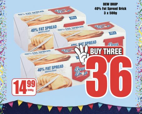 Dew Drop 40% Fat Spread Brick 3 x 500g — Buy Three R36